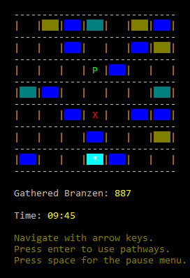 A screenshot of Treasure Cave. A pattern of grey lined squares with different coloured squares and letters inside.